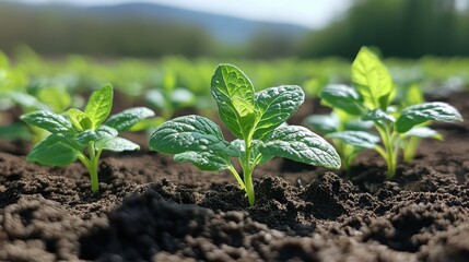 Young Plants Thriving in Spring Sunlight: A Glimpse into Agricultural Growth