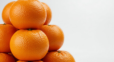 Towering oranges glisten against blank backdrop