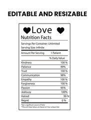 Editable and Resizable Love Nutrition Facts A Fun and Heartfelt Design for Valentine's Day or Anniversary