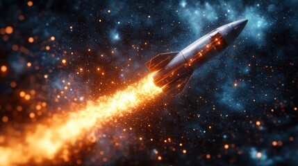 Rocket Launch into the Cosmos: A Fiery Ascent Through Starry Depths