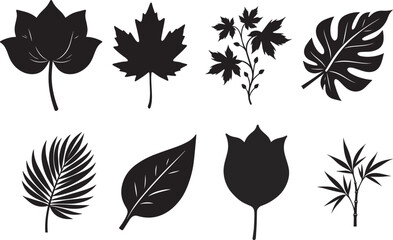 set of leaves silhouettes