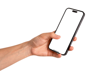 Hand using smartphone with blank screen isolated. Premium high quality studio shot. Concept for technology, business, finance and advertising.