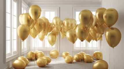 Golden Balloons Floating in Elegant Room Celebration Image