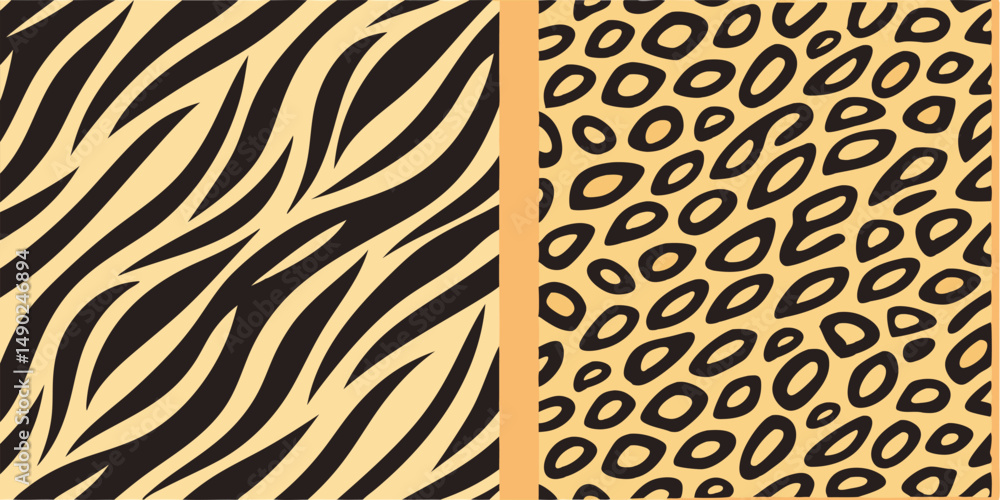 Poster stylish animal print patterns of zebra stripes and leopard spots for various design projects