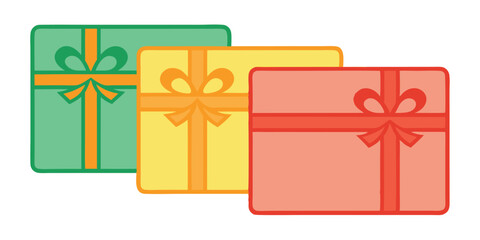 Three colorful gift boxes with ribbons and bows on a transparent background