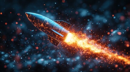 Obraz premium Futuristic Rocket Launch: A Digital Space Odyssey