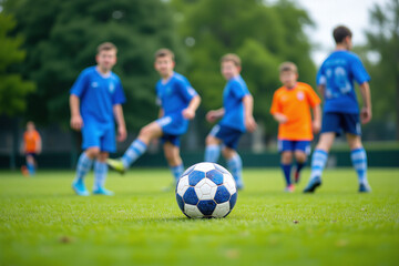 Obraz premium soccer ball sitting on top of a lush green field
