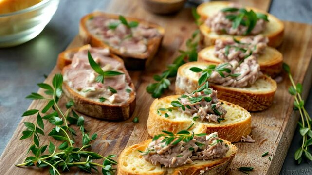  crispy bread crostini with p&acirc;t&eacute; and herbs