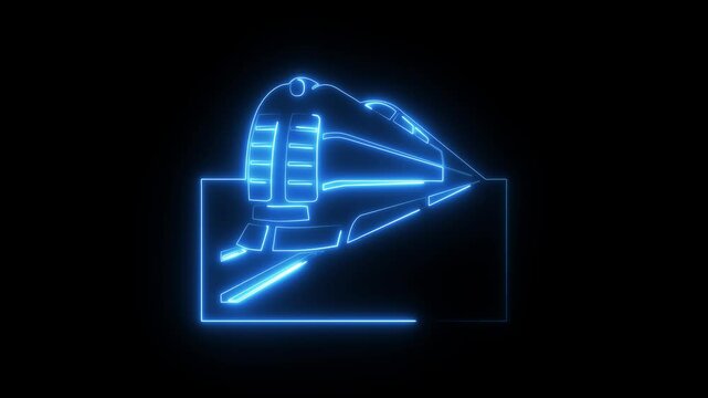 Glowing neon train icon animation on black background.