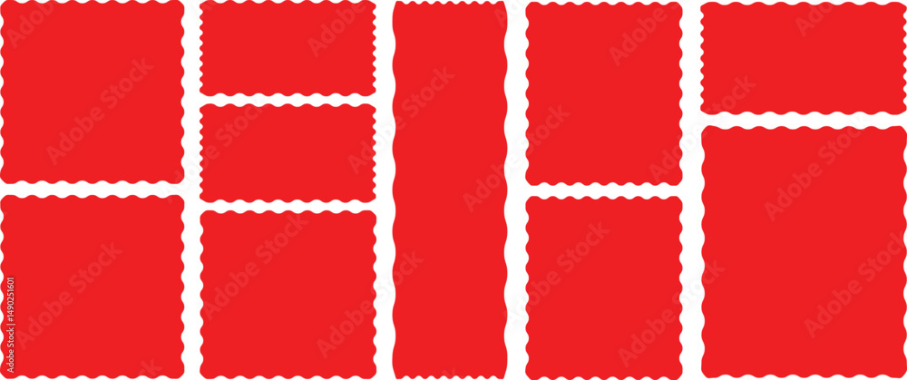 Fototapete set of frames with zigzag red edge, scallop edge shape. rectangle shape frame with zigzag edge. zigz