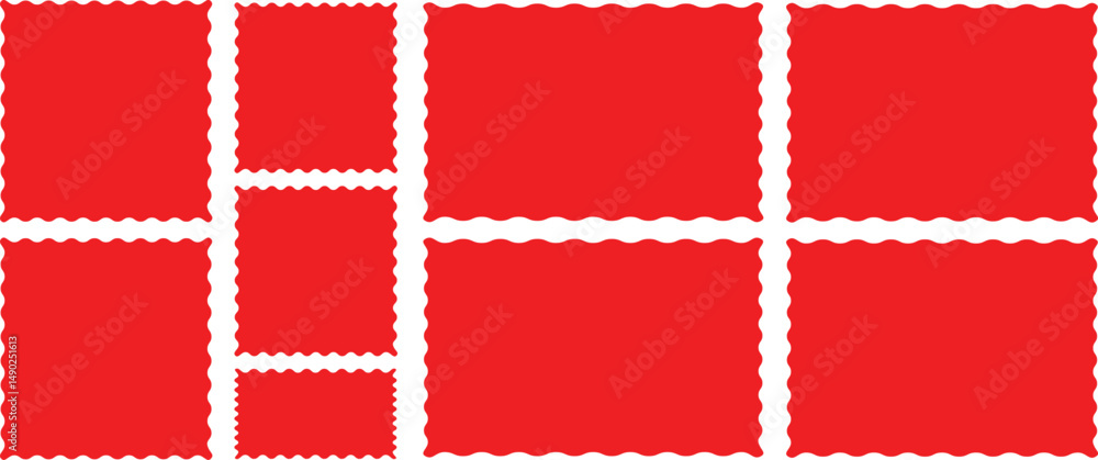 Aufkleber set of frames with zigzag red edge, scallop edge shape. rectangle shape frame with zigzag edge. zigz