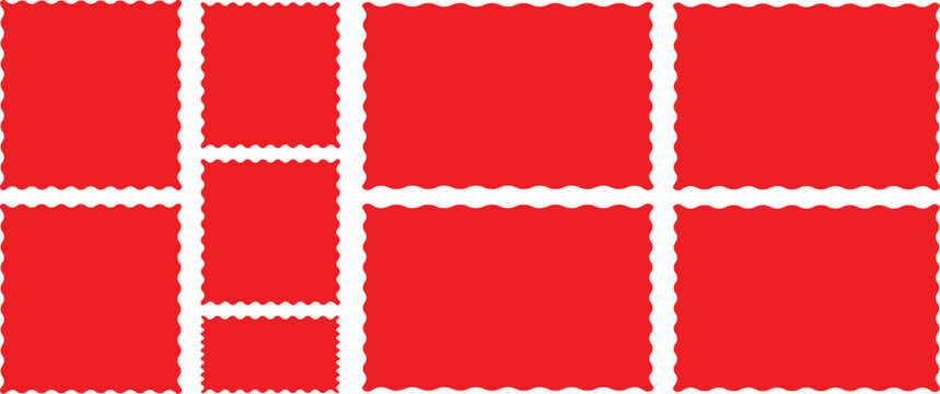 Set of with zigzag frames edge red color silhouette scalloped scallop edge shape rectangle shape with zigzag edge frame square shape various with scallop edge rectangle shape 