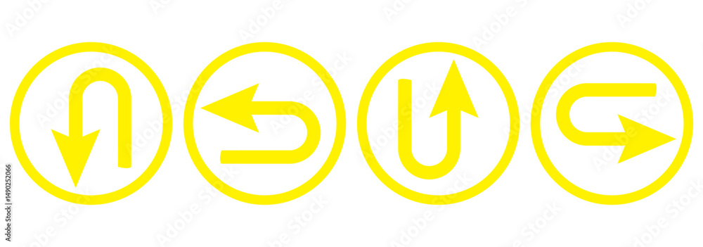 Poster u turn arrow symbol icon set. direction icon set. go straight this way one way only u turn left and 