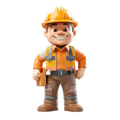 Fototapeta premium Cartoon builder in hard hat and work vest