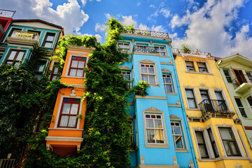 Colorful Houses of Balat: A Low Angle View of Vibrant Facades