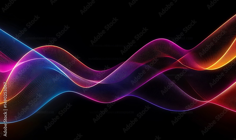 Poster abstract wave lines pattern dynamic colorful light flowing isolated on black background. concept of 