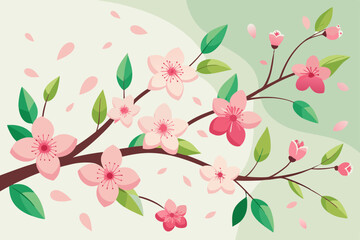 Spring floral background with cherry blossoms vector illustration