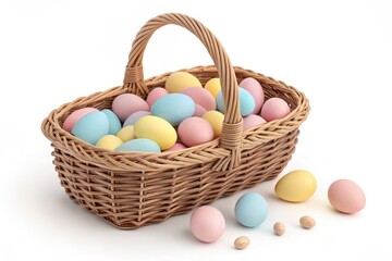 Pastel Colored Eggs in Wicker Basket for Easter Celebration