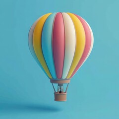 Fototapeta premium Colorful hot air balloon against a light blue backdrop.