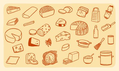 doodle cheese sketch hand drawn illustration icon set