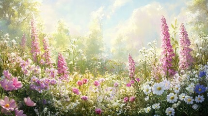Obraz premium Enchanted Summer Meadow: A Serene Floral Paradise