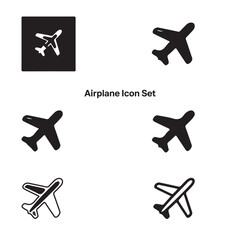 A set of six airplane icons in black and white, suitable for use on websites, apps, or other digital platforms.