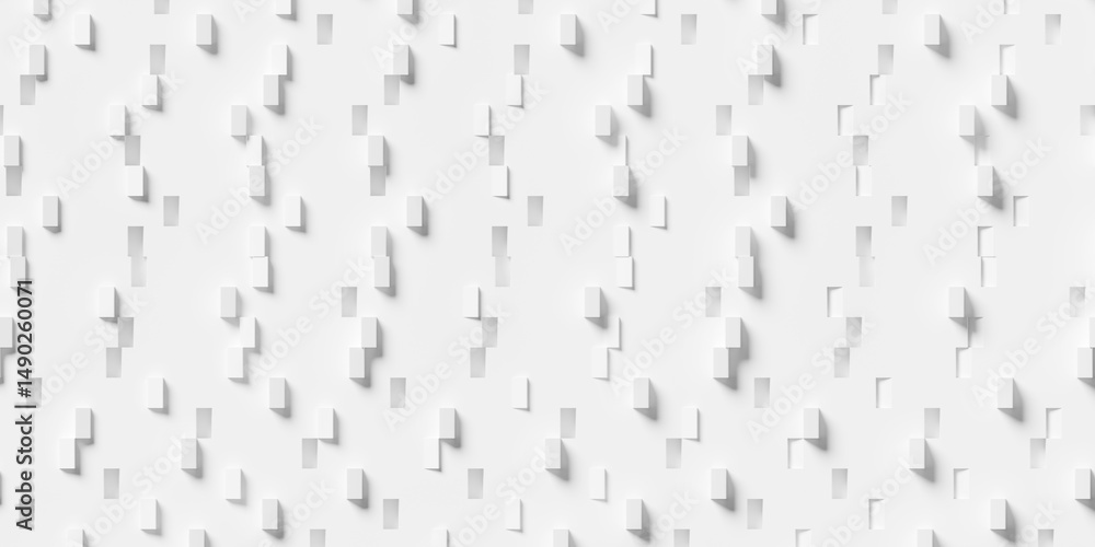 Poster rows of white random scaled cubes or boxes array on white background, abstract modern minimal data v