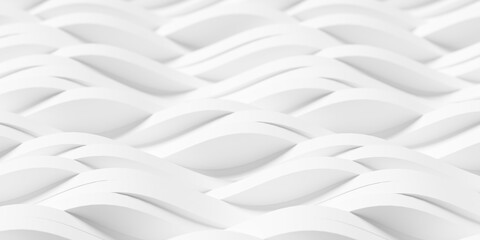 White smooth sine curves or waves geometry randomly shifted background, selective focus