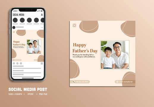 Happy Father&rsquo;s Day Editable Social Media Post with Asian Father and Son Smiling for Celebrating Fatherhood, Unbreakable Bonds.