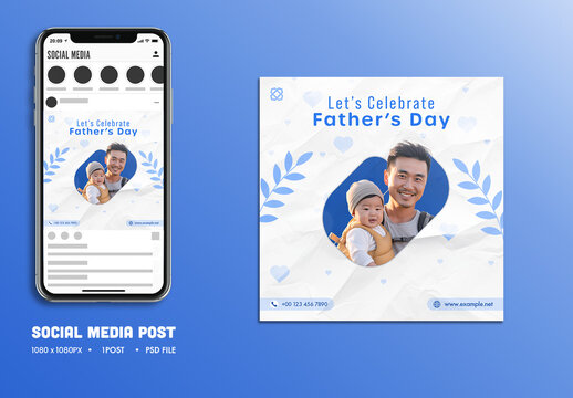Happy Father&rsquo;s Day Editable Social Media Post with Asian Father and Son Smiling for Celebrating Fatherhood, Unbreakable Bonds.