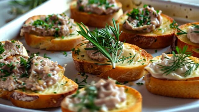 tasty crostini with p&acirc;t&eacute; and herbs