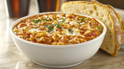Tomato based dish with bread