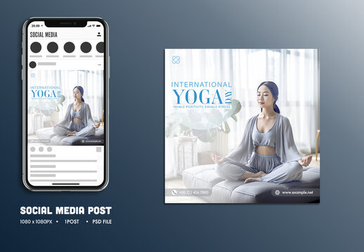 International Yoga Day Editable Social Media Post with Woman Meditating to Promote Wellness, Mindfulness and Healthy Living.
