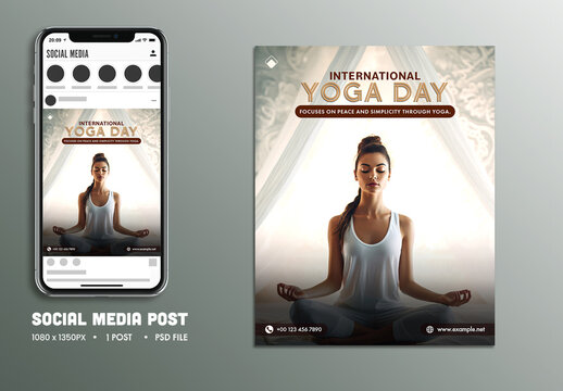 International Yoga Day Editable Social Media Post with Woman Meditating to Promote Wellness, Mindfulness and Healthy Living.