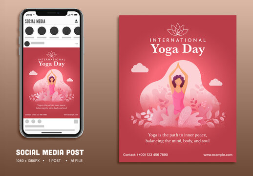 International Yoga Day Editable Social Media Post with Woman Meditating to Promote Wellness, Mindfulness and Healthy Living.