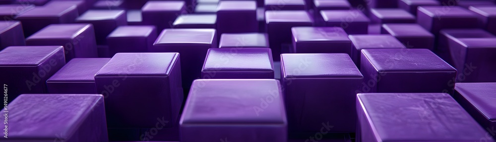Poster abstract geometric pattern of many violet cubes.