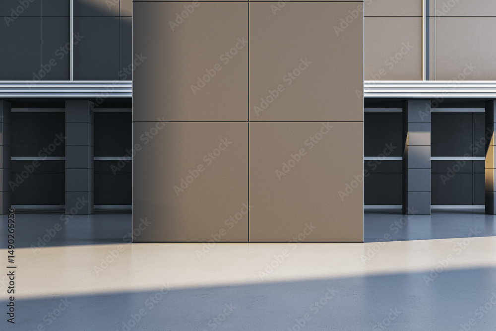 Poster empty architectural mockup wall in modern building with clean minimalist design and natural light sh