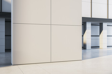 Blank modern wall mockup in minimal architectural environment with clean panels and soft natural lighting for branding or design template use. 3D Rendering