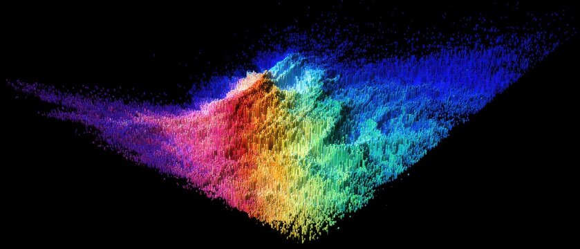 Dynamic color shift pattern with polarized light reflections, scientific visualization for tech branding, packaging design, and optical research materials.
