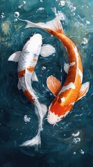 Graceful koi fish swimming in serene water underwater scene aquatic environment top view nature's beauty