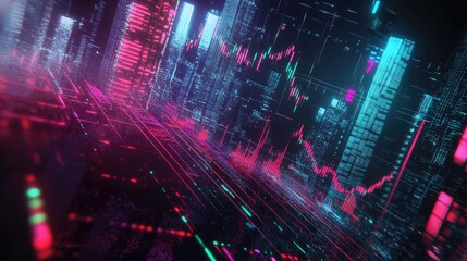 Fototapeta premium Neon Cityscape: A Digital Metropolis of Data and Light