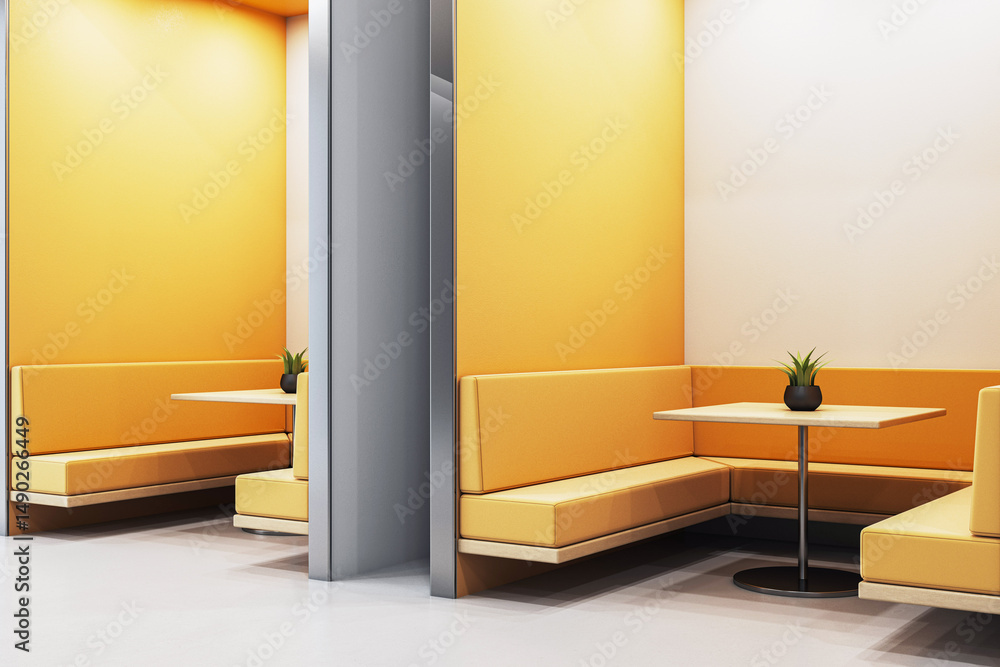 Aufkleber modern yellow booth seating in contemporary indoor space with minimalist design and small decorative