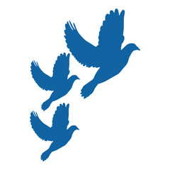 three blue Flying Birds