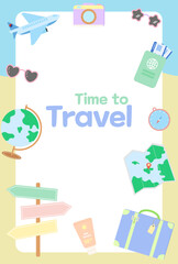 귀여운 여행 필수품으로 꾸민 여행 프레임