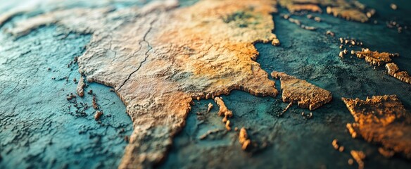 Fototapeta premium Detailed close-up view of a textured world map.