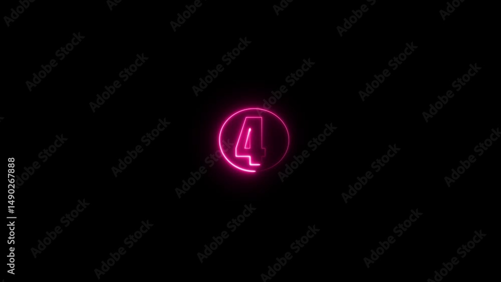 Fototapete glowing neon text 4 number icon. digital text nine number, a circle with a neon icon on a black back