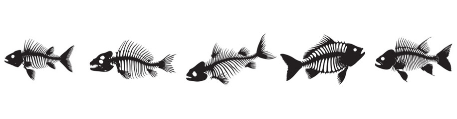 
set of  fish skeleton vector, Fish isolated vector. silhouette illustration fish symbol, isolated background. illustration EPS 10.