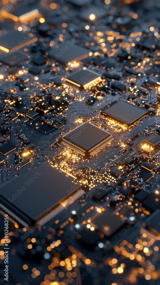 Poster exploring circuit boards technology lab close-up photography electronic environment macro view innov