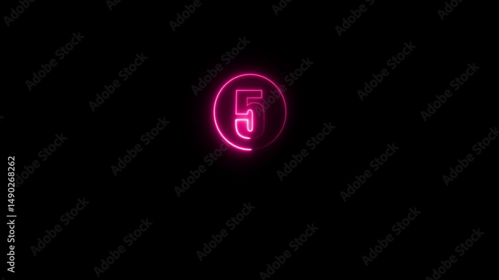 Fototapete glowing neon text 5 number icon. digital text nine number, a circle with a neon icon on a black back