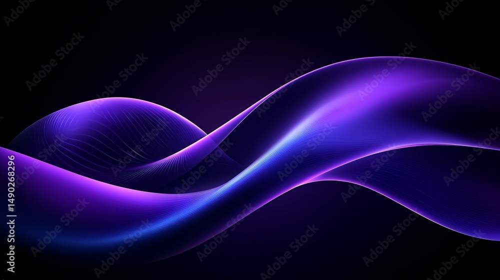 Poster dynamic flow of purple waves abstract art digital space artistic environment close-up view vibrant c